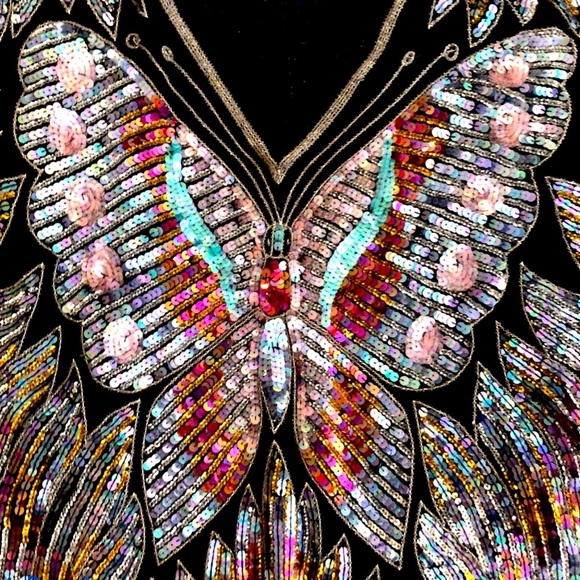 VINTAGE Butterfly Sequin Boho Silk Crop Poncho | One Size | Beyoncé Vibes - Picture 3 of 9